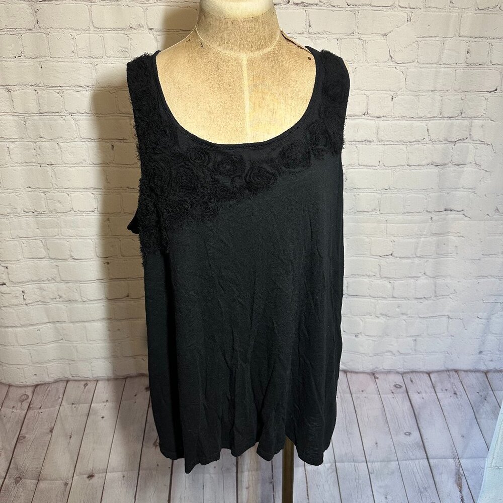 INC Black Rosette Applique Scoop Neck Sleeveless‎ Top Tank Women Plus size 2X